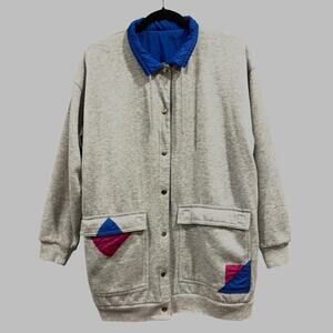 VTG 90s Learsi Gray Blue Colorblock Fleece Jacket Oversized Retro, Size XL
